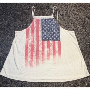 O'Neill Womens American Flag Floral Graphic High Neck Tank Top Cream Large